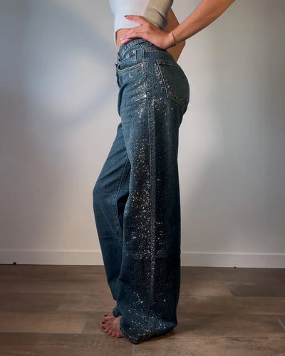 Women’s Wide-Leg Jeans with Side Rhinestones
