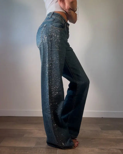 Women’s Wide-Leg Jeans with Side Rhinestones