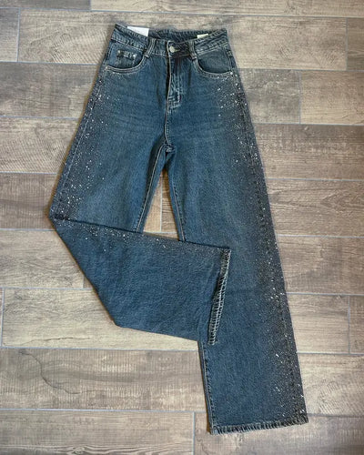 Women’s Wide-Leg Jeans with Side Rhinestones